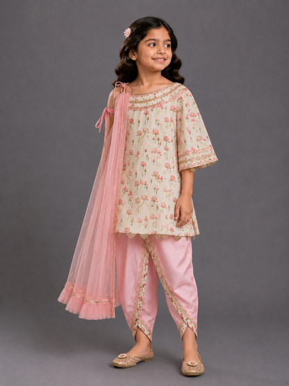 Oneoff Shoulder Lotus Print Dhoti Set