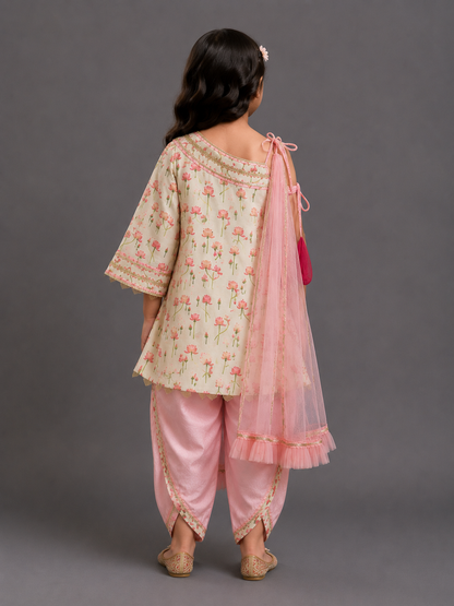 Oneoff Shoulder Lotus Print Dhoti Set