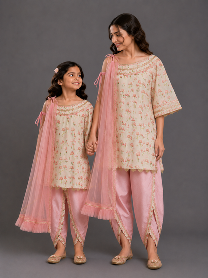 Oneoff Shoulder Lotus Print Dhoti Set