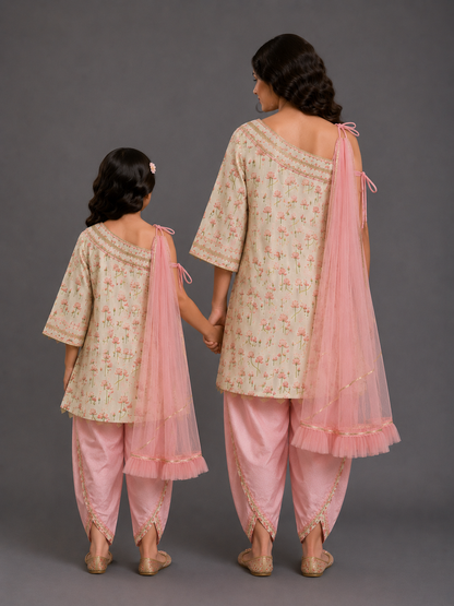 Oneoff Shoulder Lotus Print Dhoti Set