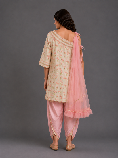 Oneoff Shoulder Lotus Print Dhoti Set