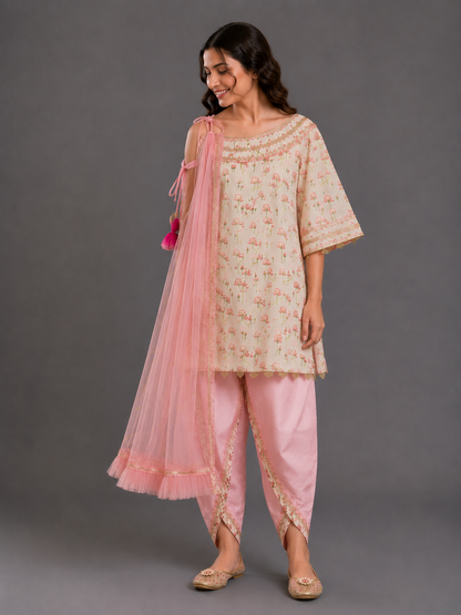 Oneoff Shoulder Lotus Print Dhoti Set