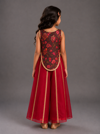 Maroon Printed Crop Top Pallazo set