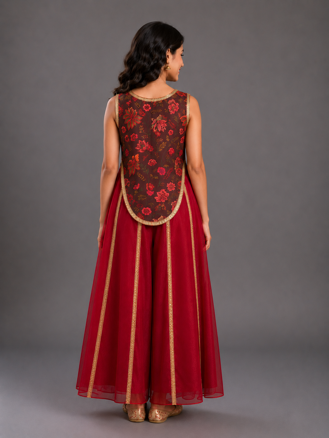 Maroon Printed Crop Top Pallazo set