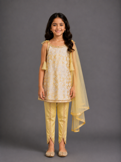 Yellow Sequined Strapy kurta Dhoti Set