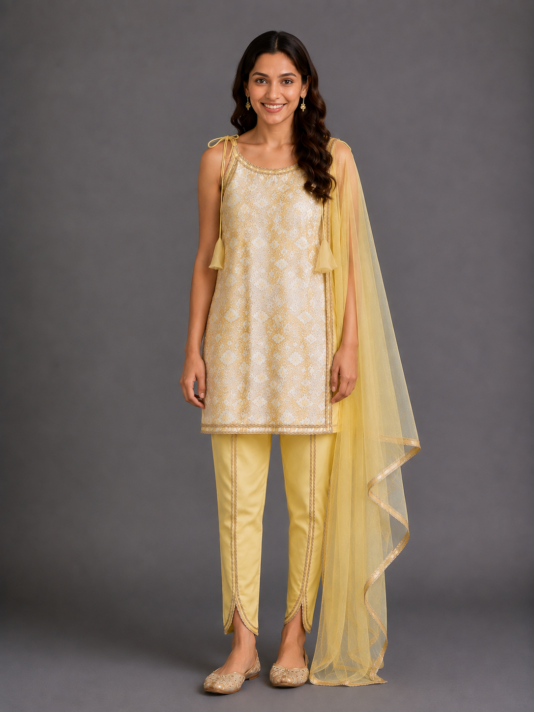 Yellow Sequined Strapy kurta Dhoti Set