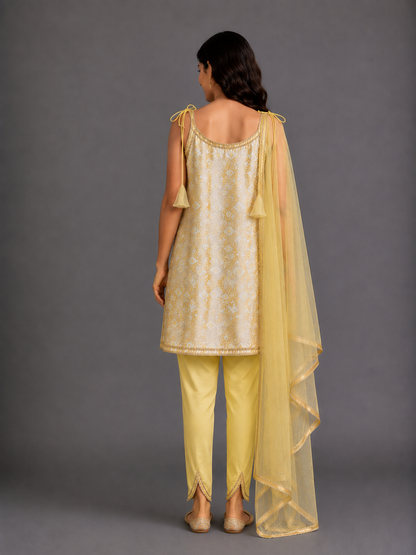 Yellow Sequined Strapy kurta Dhoti Set