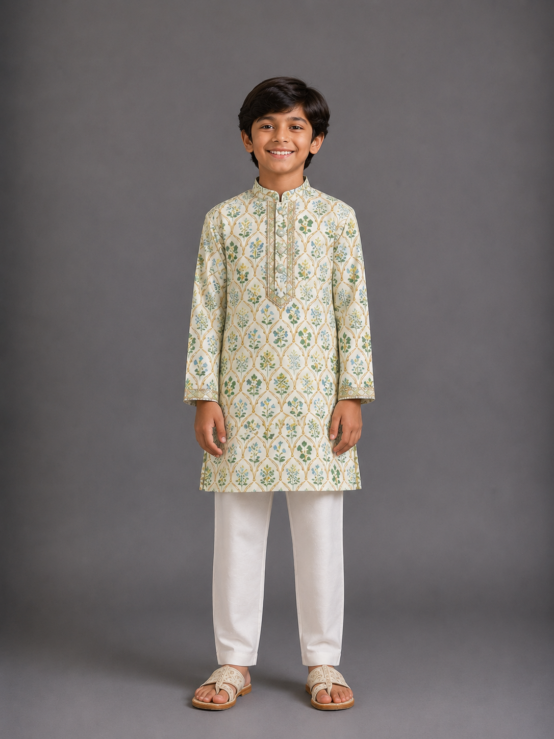 Off white Kurta with Chanderi hem finishings