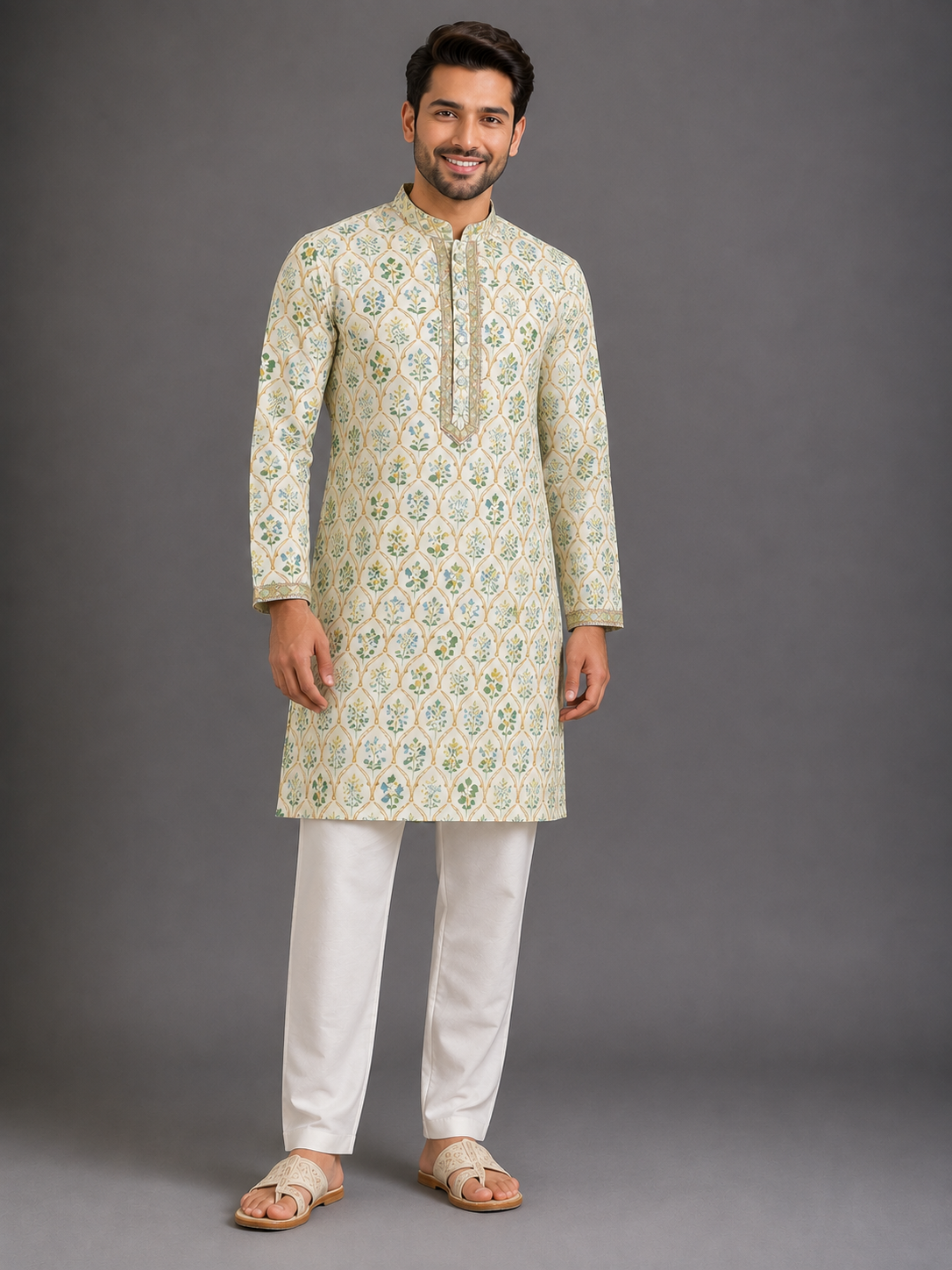 Off white Kurta with Chanderi hem finishings