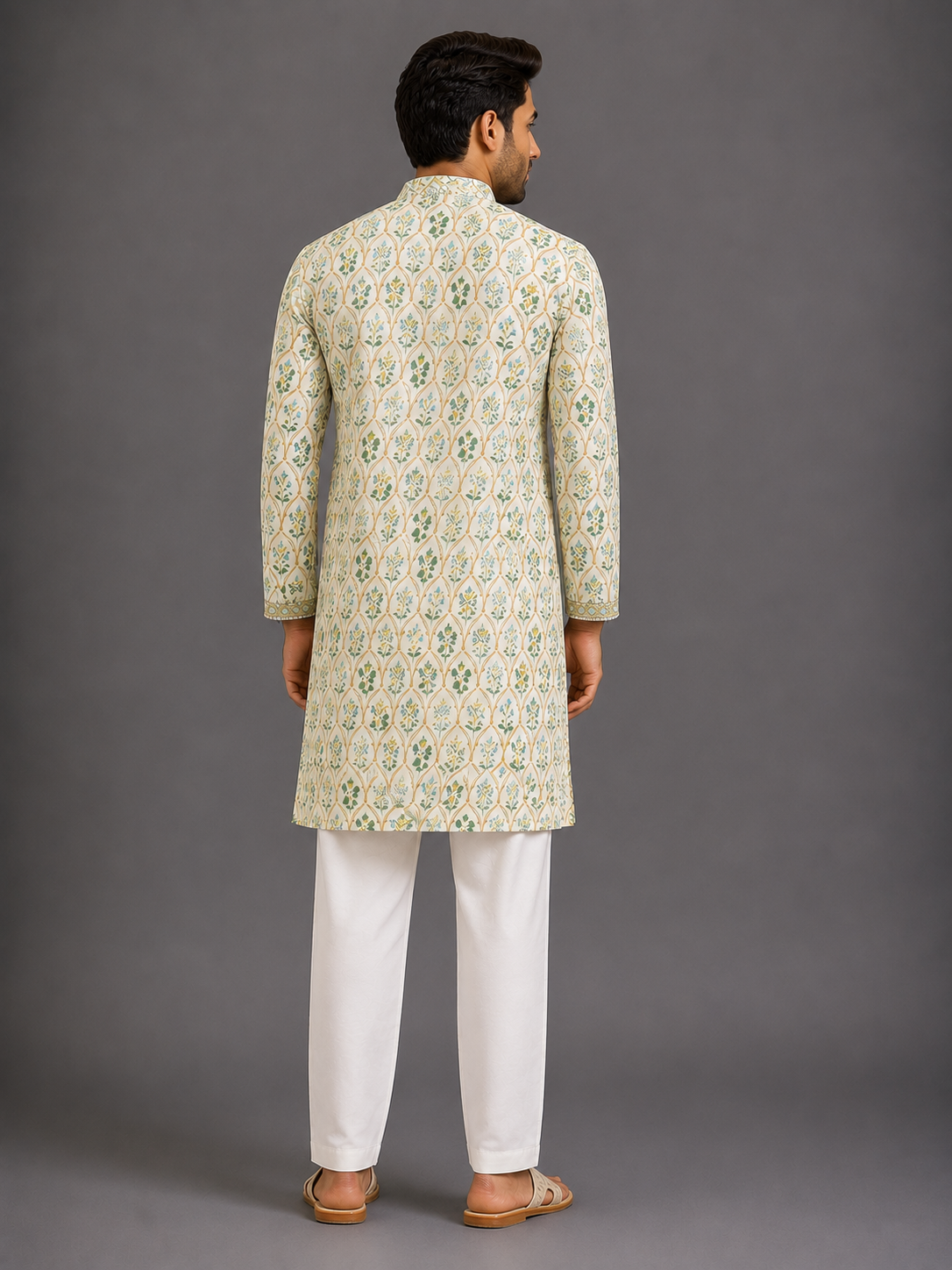 Off white Kurta with Chanderi hem finishings
