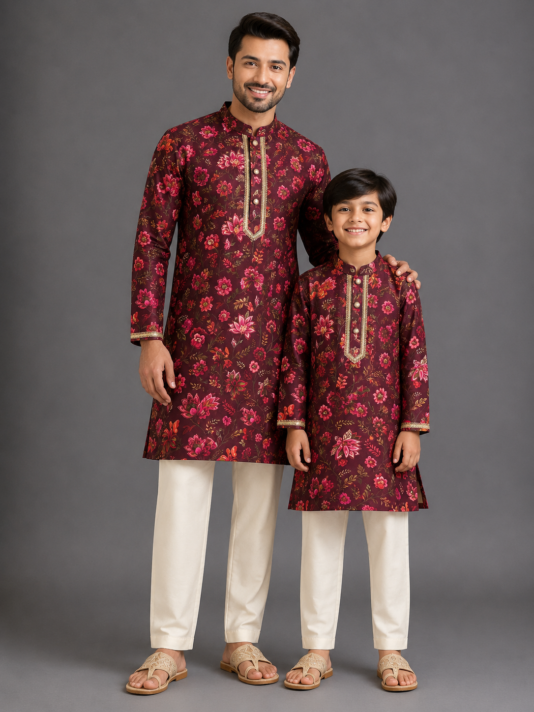 Deep Red Printed Kurta with Pyjamas