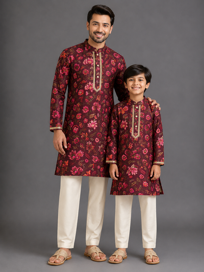 Deep Red Printed Kurta with Pyjamas