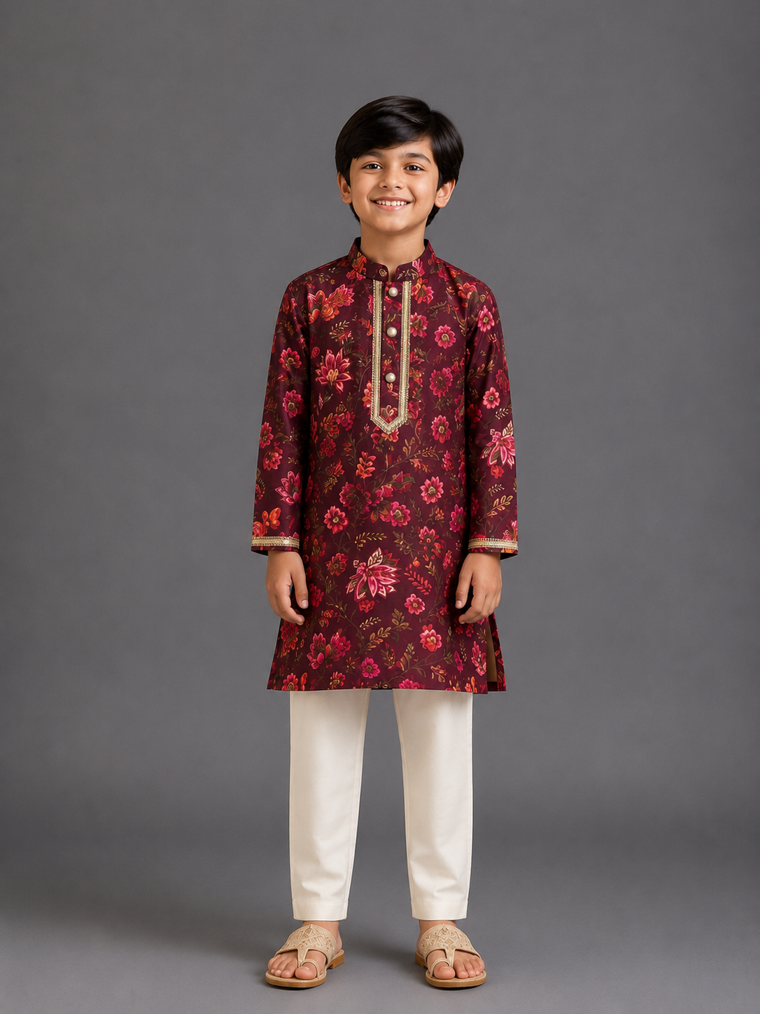 Deep Red Printed Kurta with Pyjamas