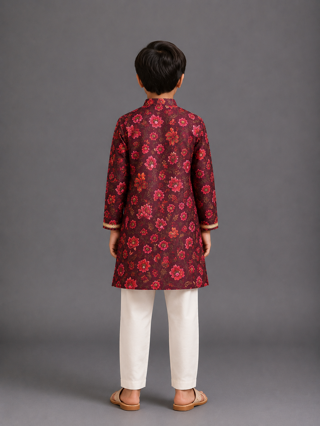 Deep Red Printed Kurta with Pyjamas