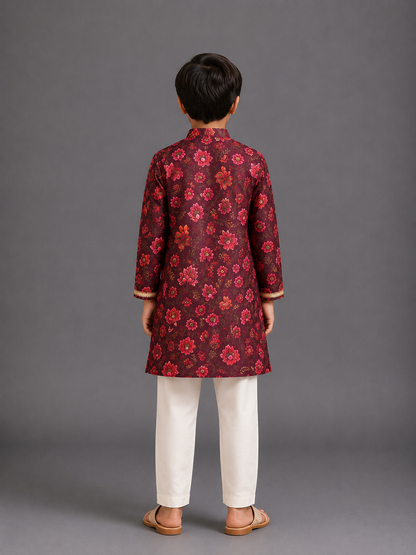 Deep Red Printed Kurta with Pyjamas