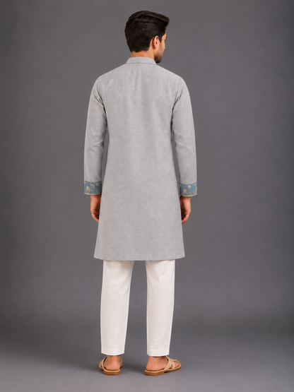 Grey Embroidered Yoke kurta set