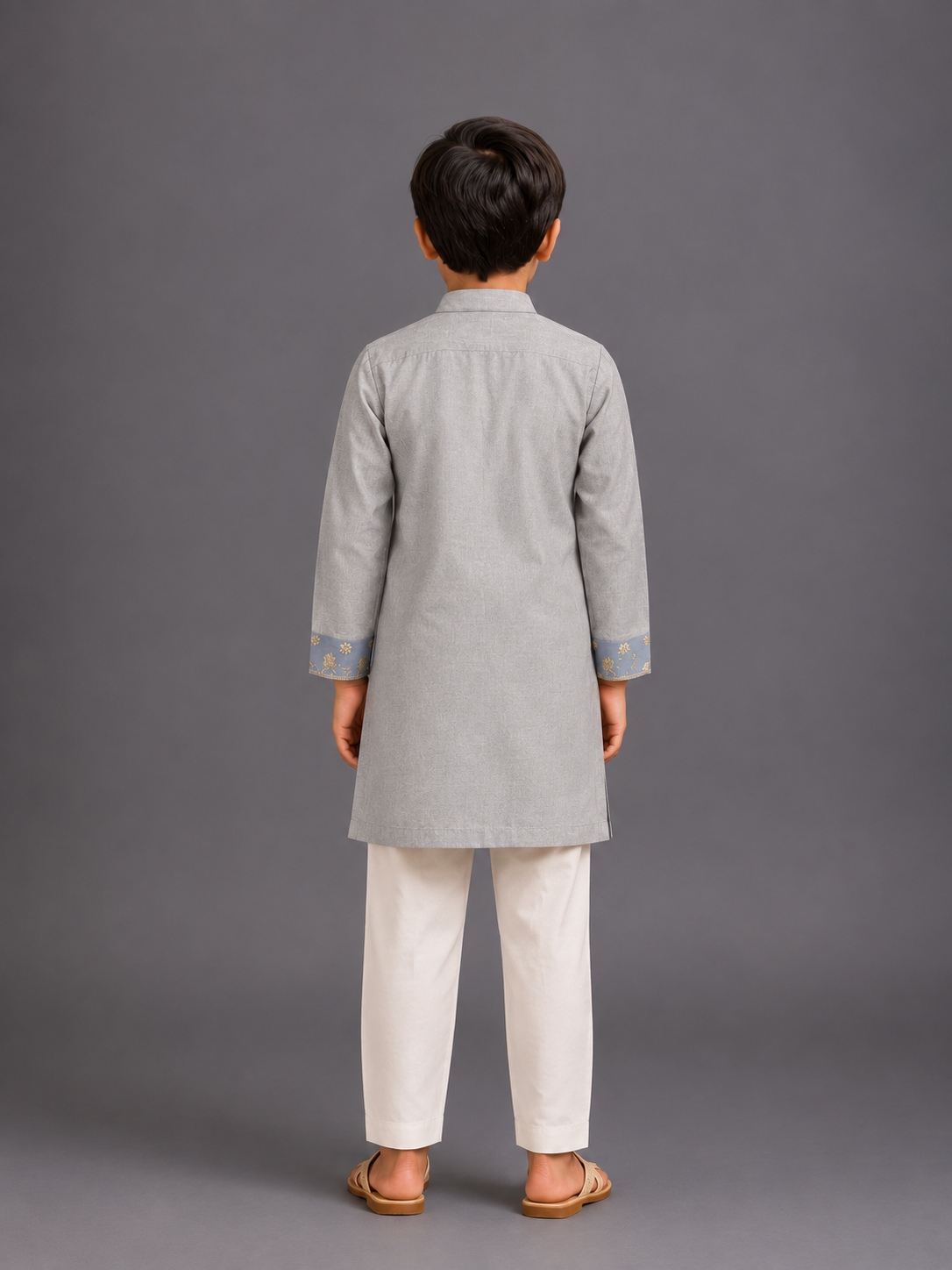 Grey Embroidered Yoke kurta set