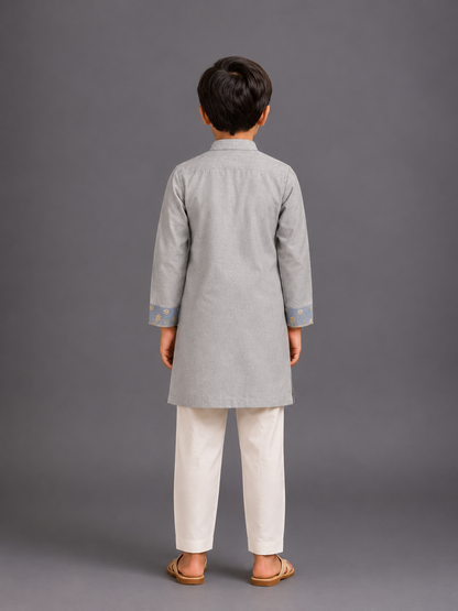 Grey Embroidered Yoke kurta set
