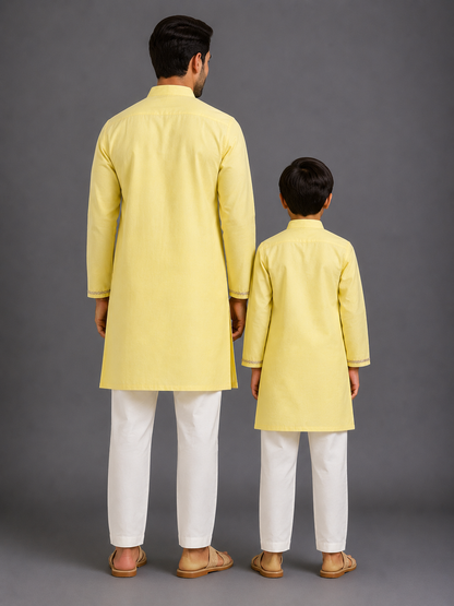 Yellow Embroidered Sequined Yoke kurta Pyjama Set