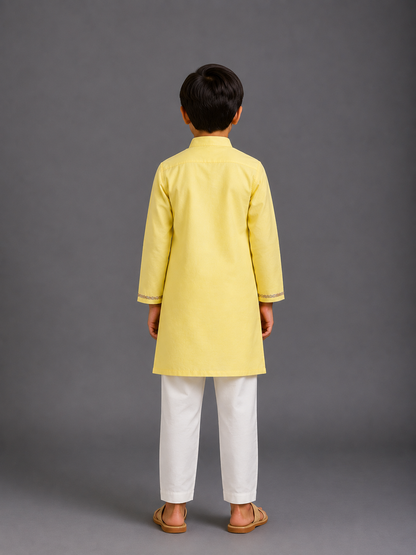 Yellow Embroidered Sequined Yoke kurta Pyjama Set