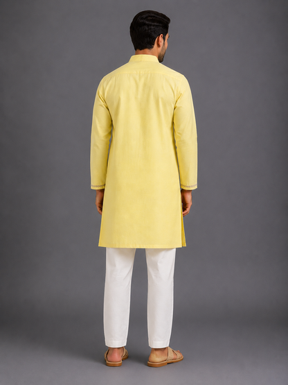 Yellow Embroidered Sequined Yoke kurta Pyjama Set