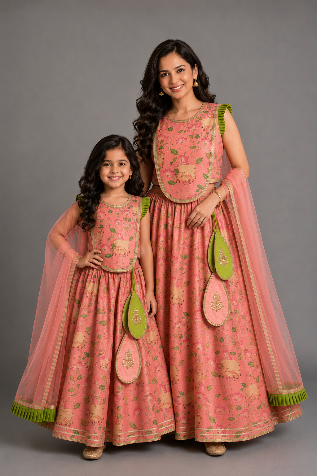 Peach Cow Print Lehnga