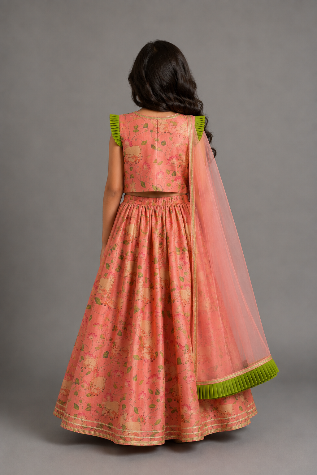 Peach Cow Print Lehnga