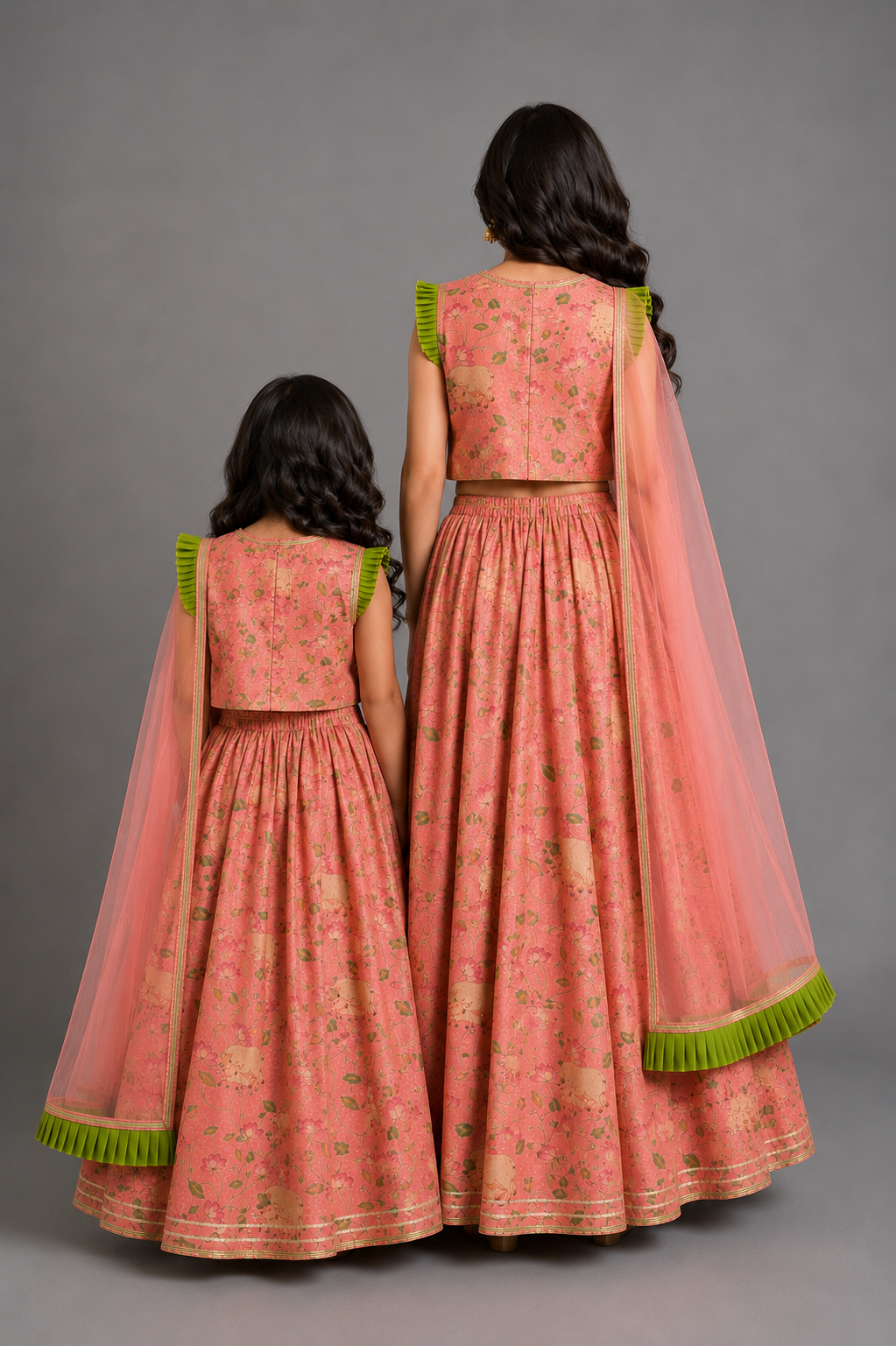 Peach Cow Print Lehnga