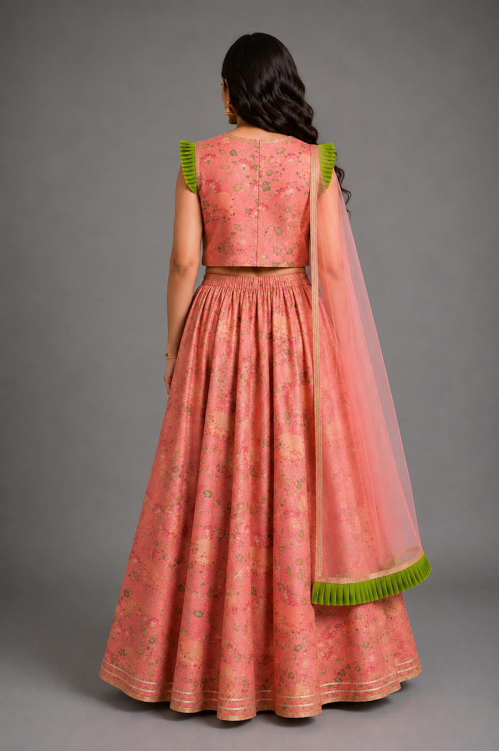 Peach Cow Print Lehnga