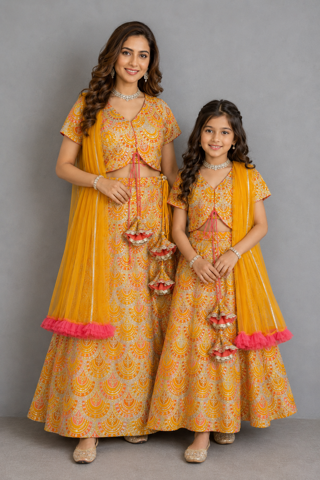 Mustard yellow  Embroidery lehenga  set