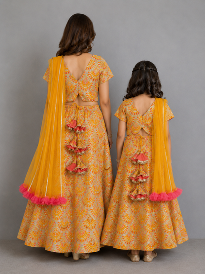 Mustard yellow  Embroidery lehenga  set