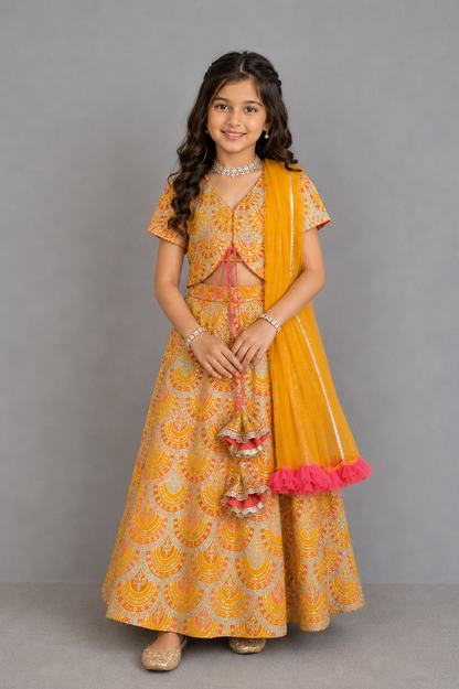 Mustard yellow  Embroidery lehenga  set