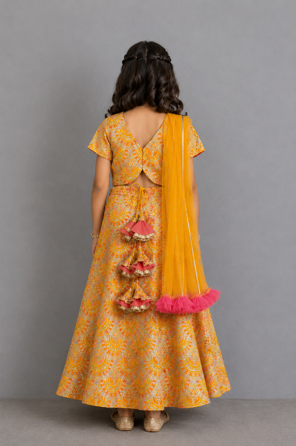 Mustard yellow  Embroidery lehenga  set