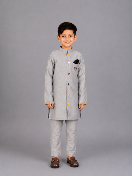 Grey Bandhgala set with trousers