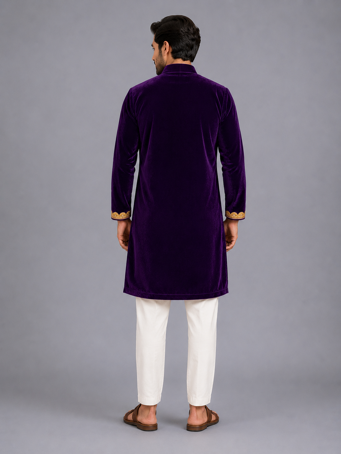 Purple Velvet Lotus Print Kurta set