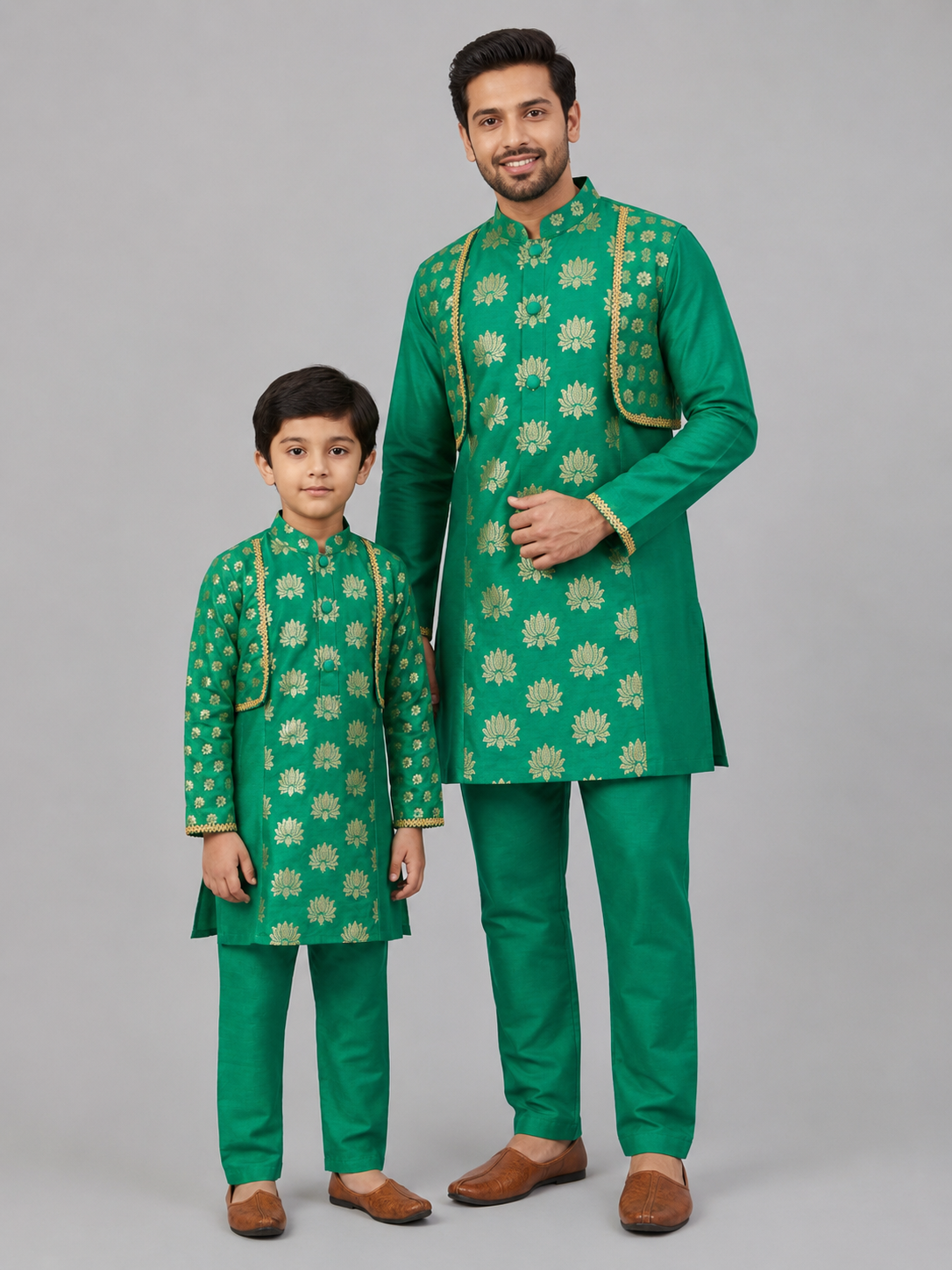Parrot Green Chanderi Panel Kurta Pyjama set