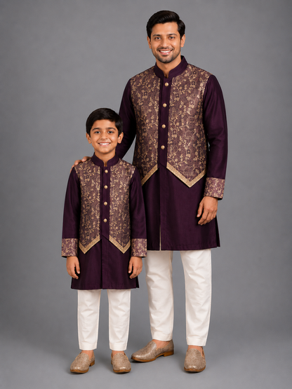 Dark Purple Silk Chanderi Kurta set