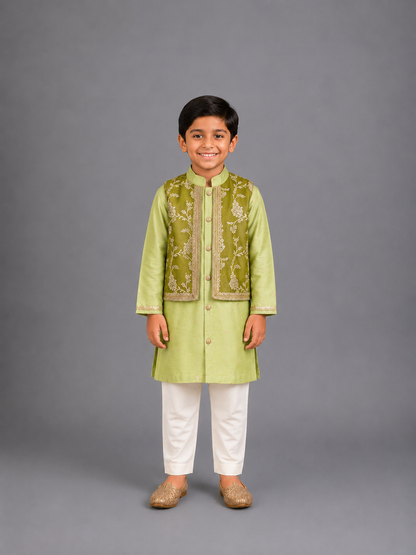 Mint Green Zari Paneled Kurta Pajama
