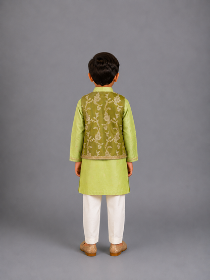 Mint Green Zari Paneled Kurta Pajama