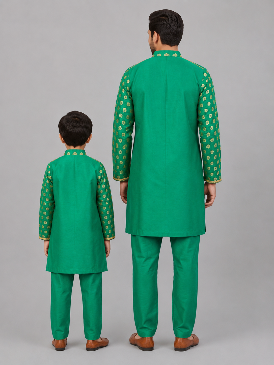 Parrot Green Chanderi Panel Kurta Pyjama set