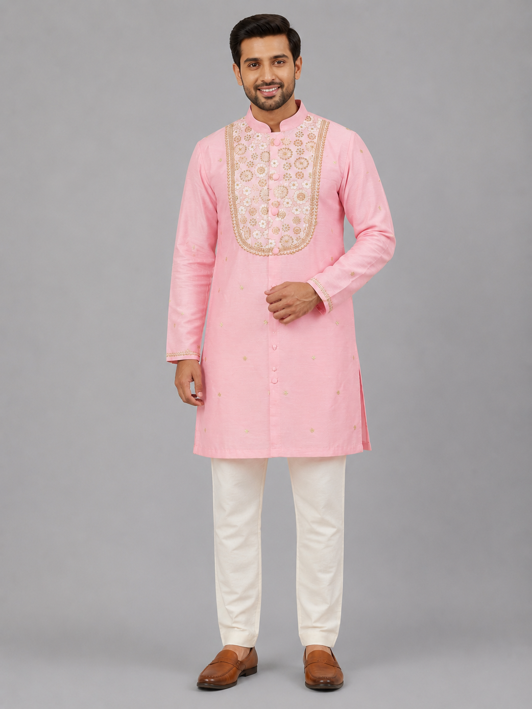 Pink Yok Embrodried Kurta Pyjama set