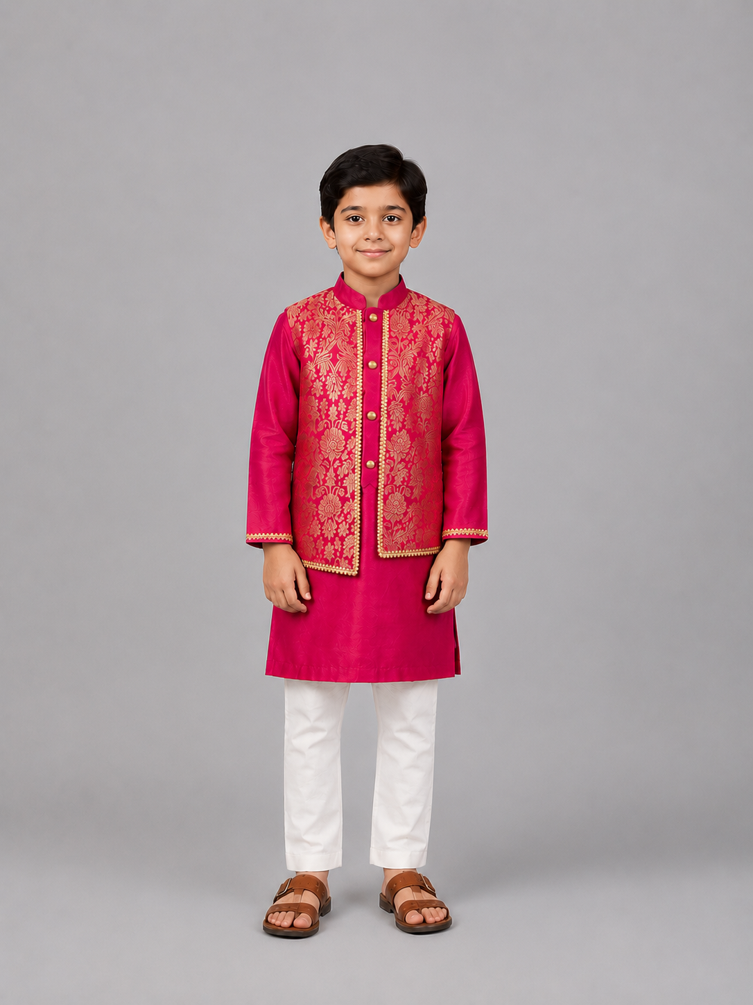 Pink Kurta with Brocade attached Jacket and Pyjama