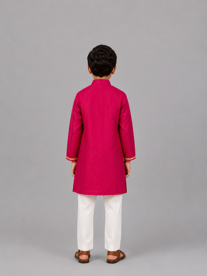 Pink Kurta with Brocade attached Jacket and Pyjama