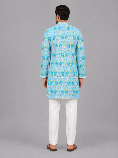 Horse Print Kurta & Off White Pyjama