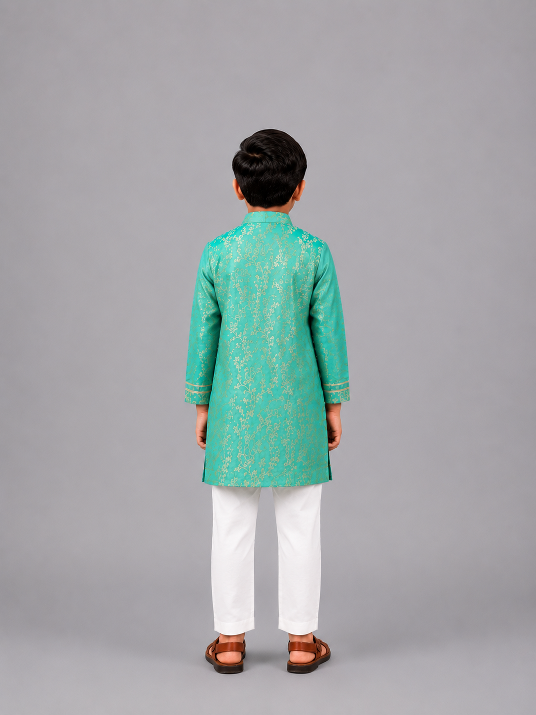 Pastel Green Chanderi Embrodriery Kurta and Off White White Pyjama