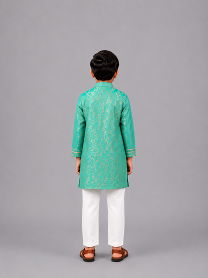 Pastel Green Chanderi Embrodriery Kurta and Off White White Pyjama