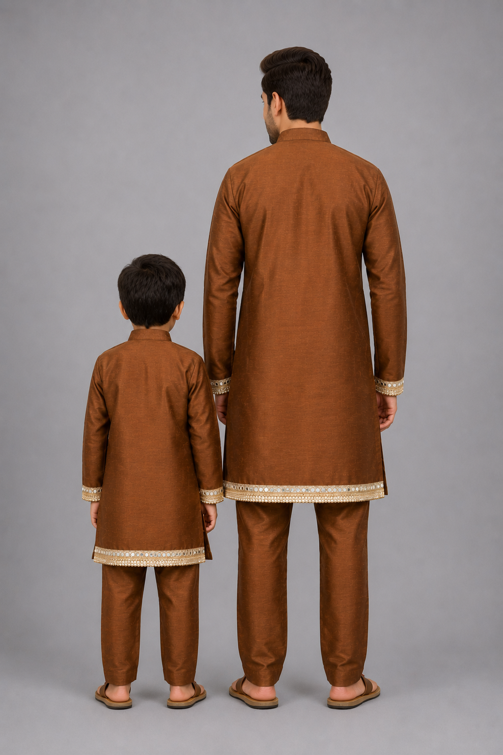 Brown  Embroidered Yolk Kurta And Brown Pyjama