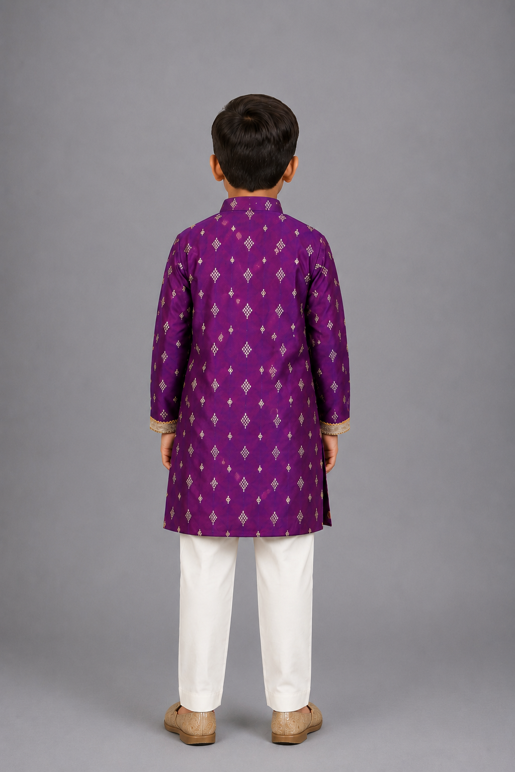 Purple/Pink Woven Silk Kurta Set