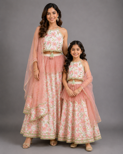 Peach Tulip Print Lehnga set