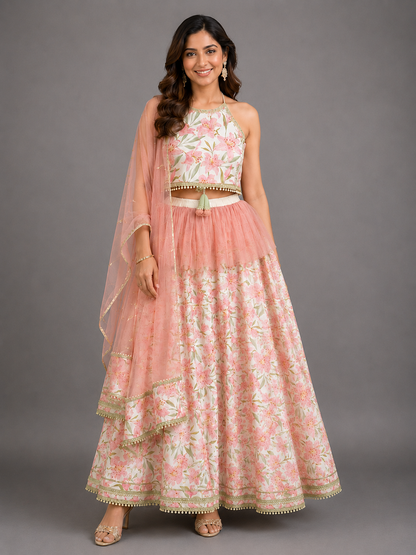 Peach Tulip Print Lehnga set
